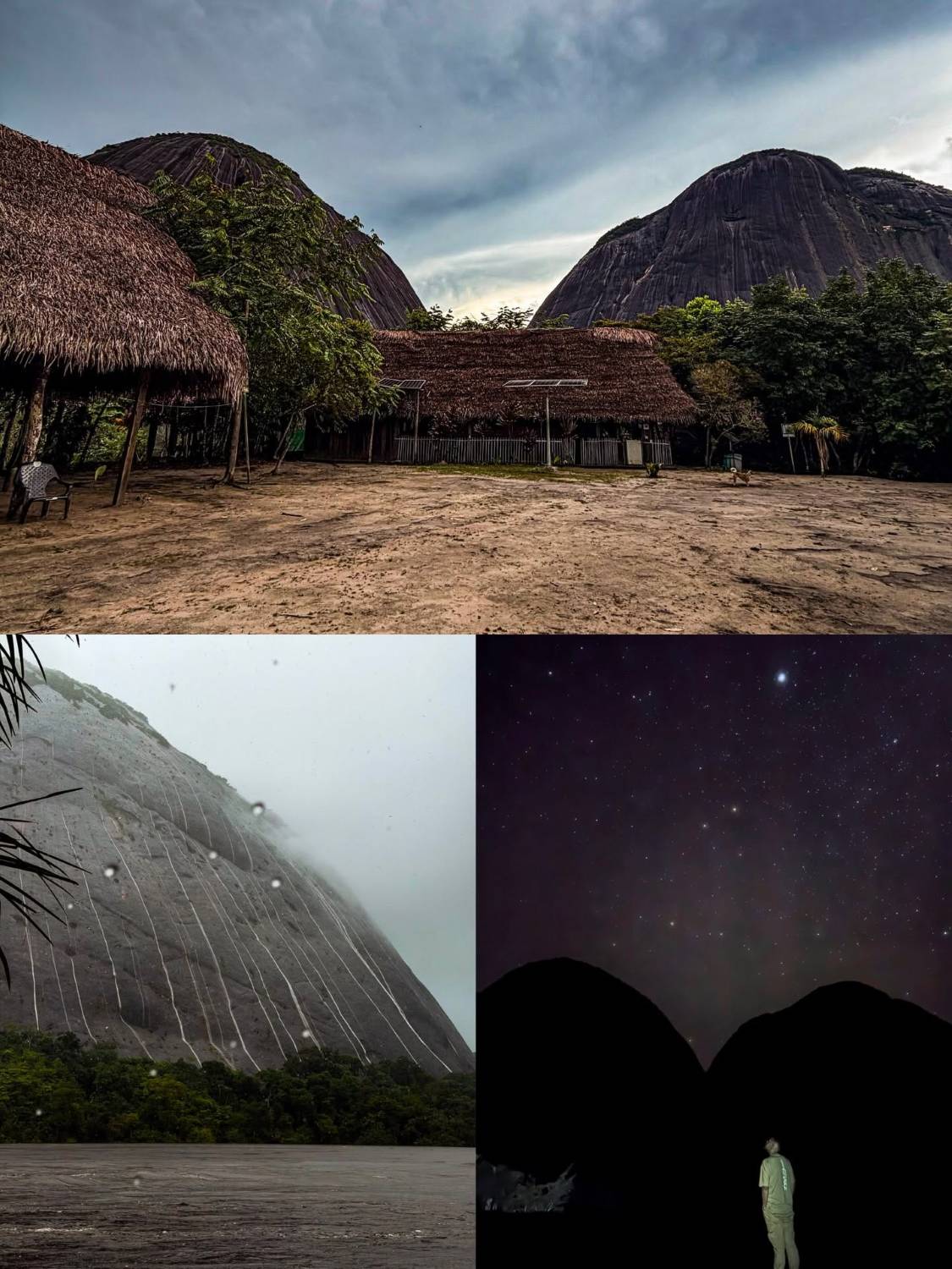 Comunidad y cielo estrellado al pie de los cerros